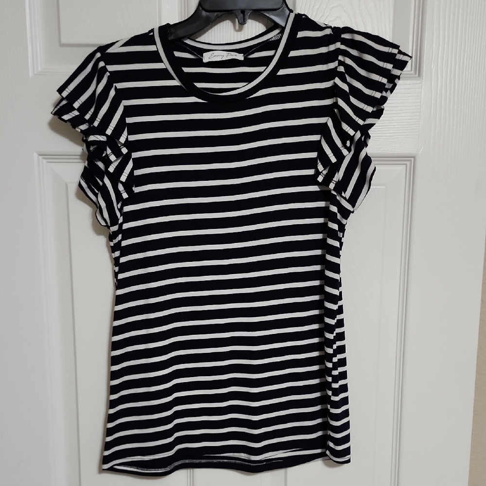 emory park Black & White Striped Ruffle Sleeve Tee